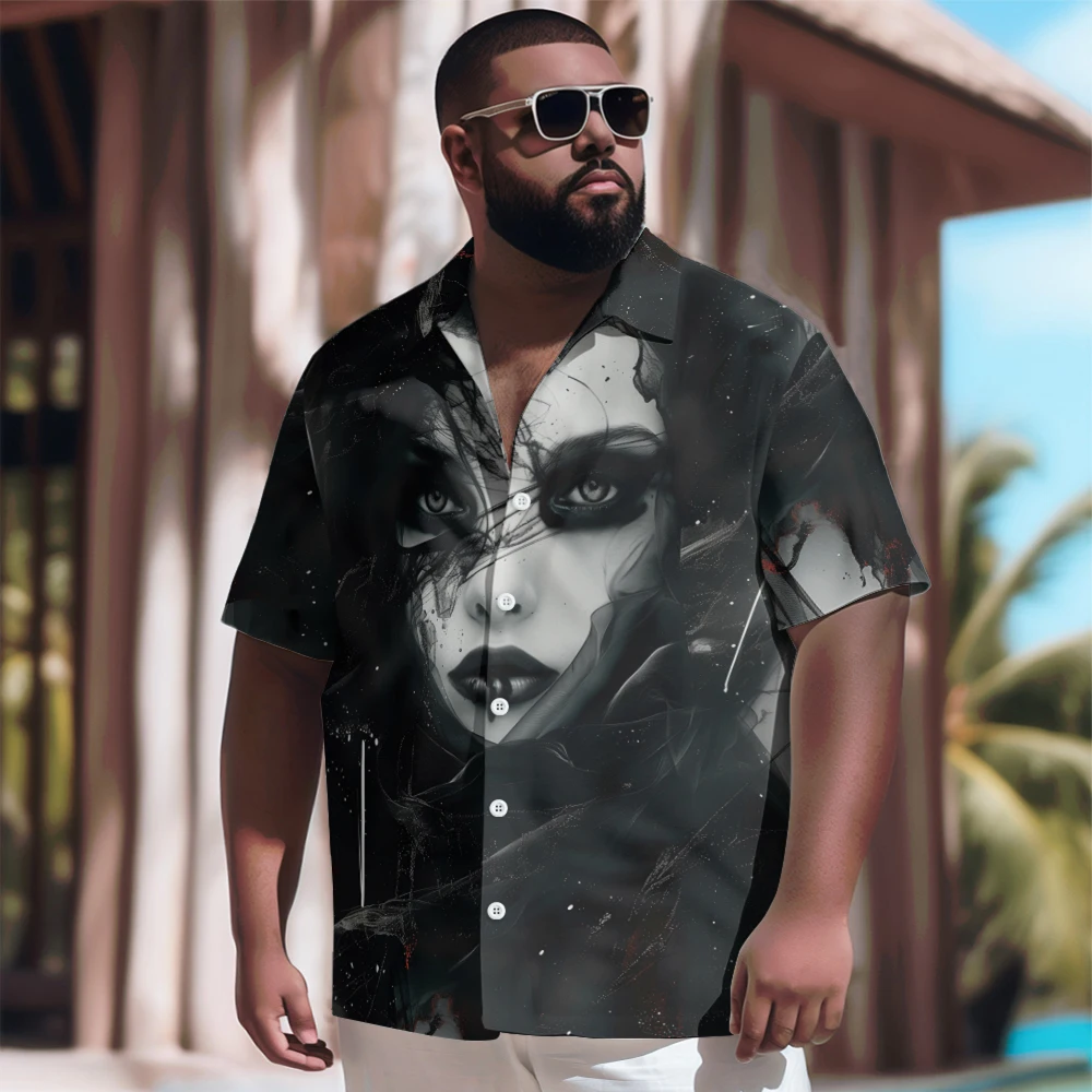 New Hawaiian Shirt Men Goth Men Mystery Woman Printed Casual Short Sleeve Tops Vintage Plus Size Summer Shirts