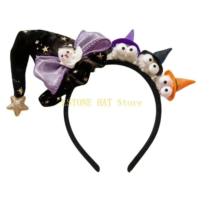 49MF Halloween Photo Prop Headband for Adults and Older Kids, Fabric Witch Hat Hair Accessory for Costumes and Parties