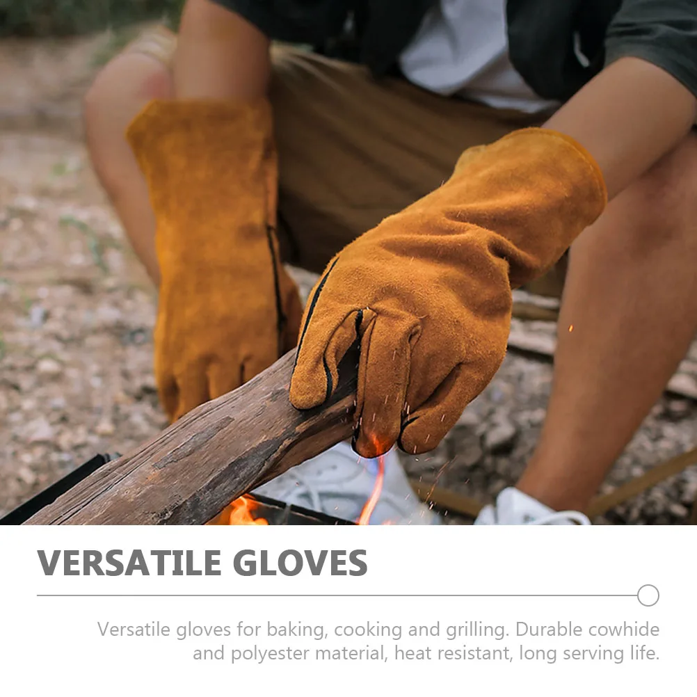 

Heat Resistant Gloves Durable Cowhide Polyester BBQ Tools ange Insulation Oven Gloves Protect Arms Fingers Burns