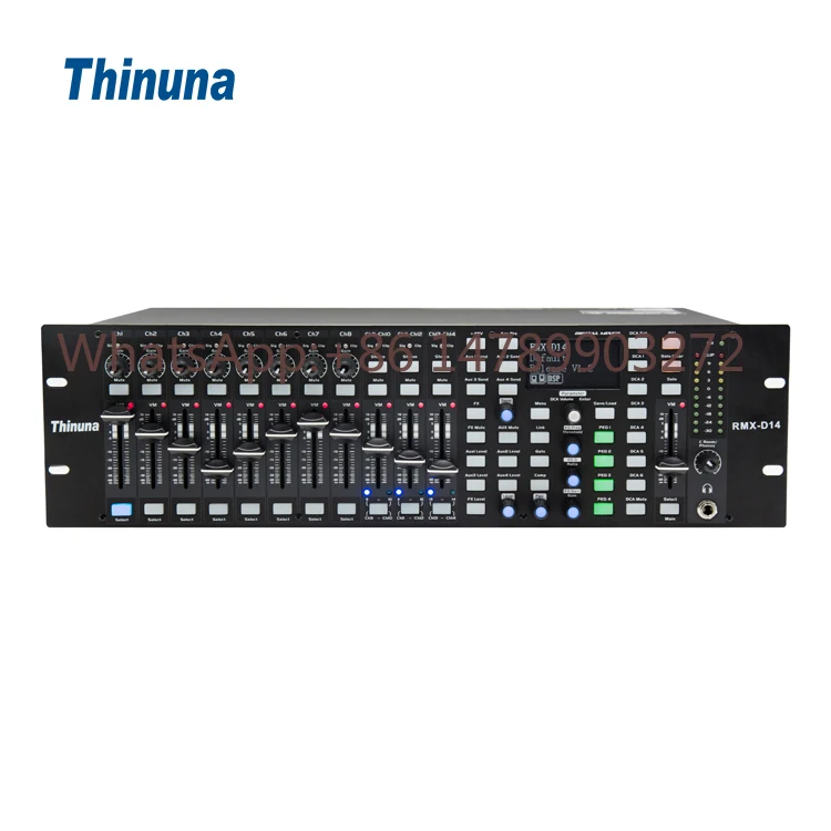 Thinuna RMX-D14 Série Dante, Sistema de Áudio e Vídeo Profissional Montado em Rack com 14 Canais, Controlador Digital DJ/Mixer de Áudio