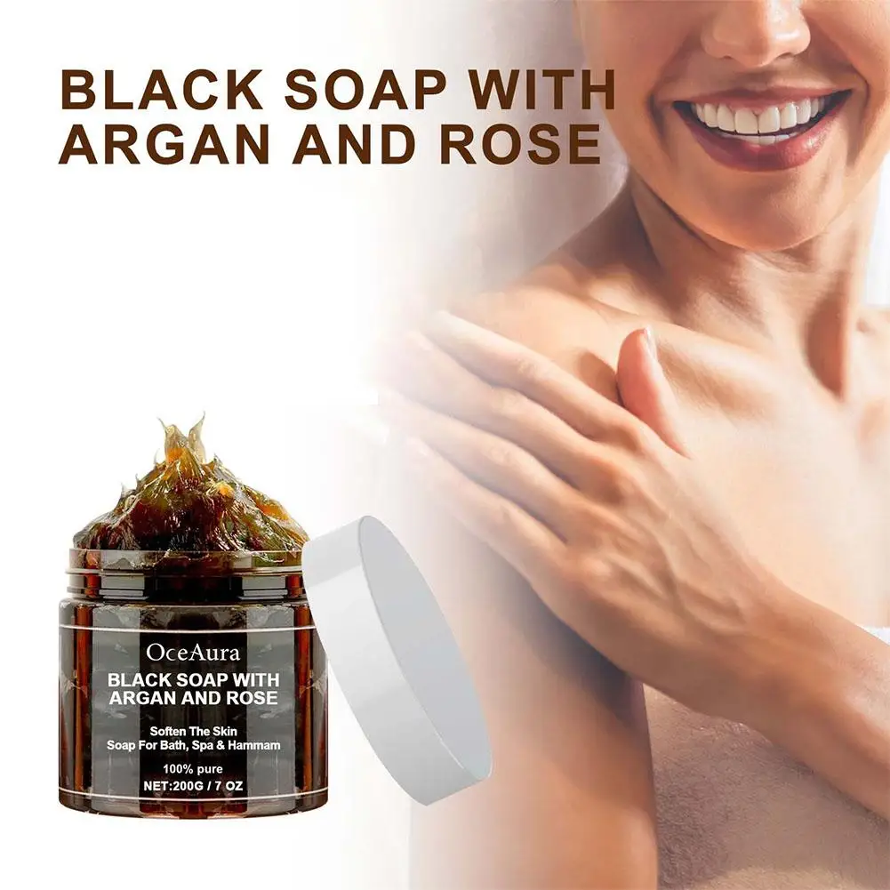 200g Black Beldi Soap With Argan And Rose Zawina Morocco Care Black Soap Remove Beldi Moisturizing Body Skin Acne T0G1