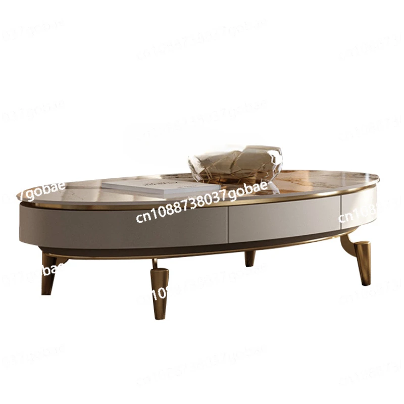 ZC Stainless Steel Oval Stone Plate Designed by a Maestro Living Room Modern Simple Coffee Table