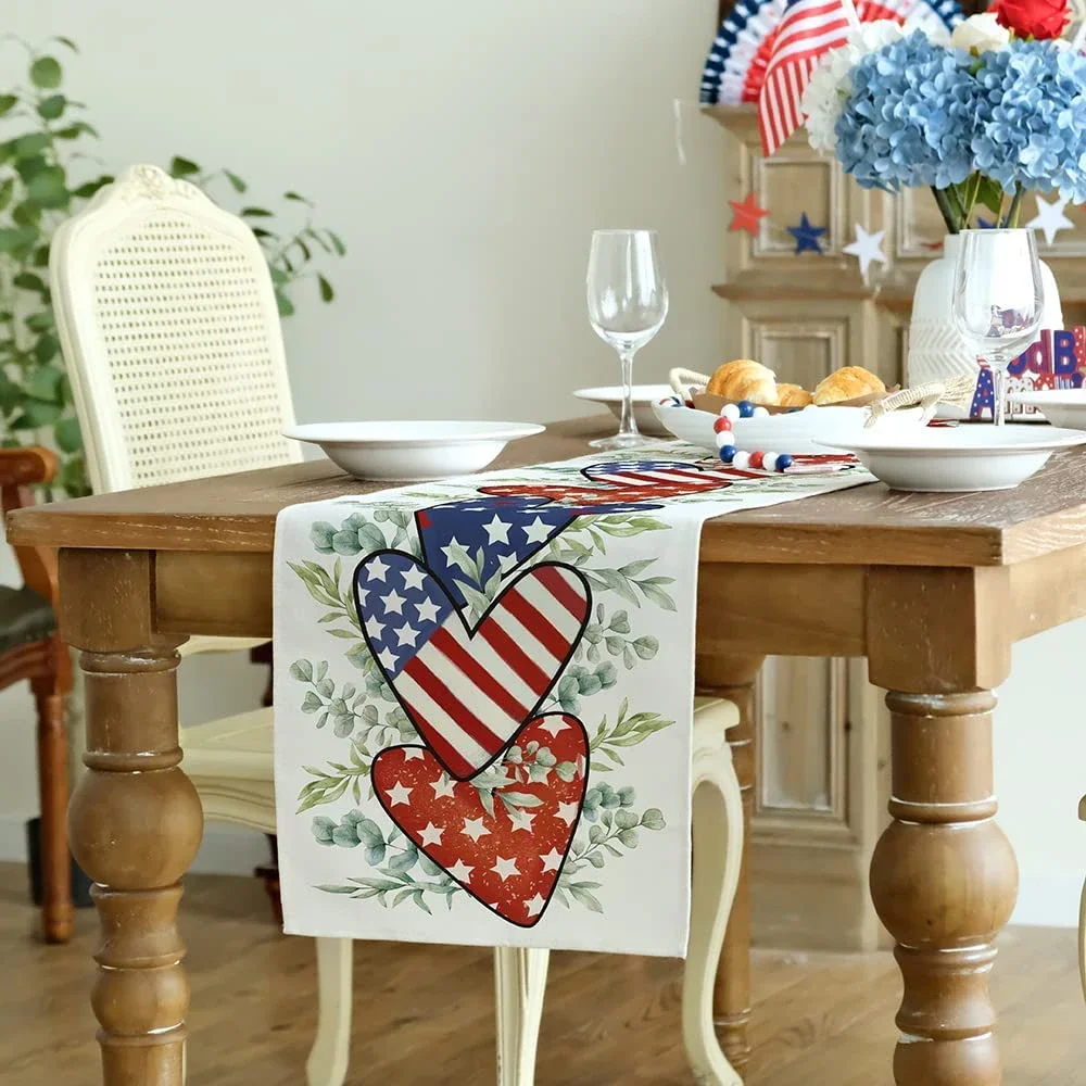 1pc Patriotic Independence Day Table Runner, Stars Eucalyptus 4th Of July Table Runner, For Memorial Day Home Kitchen Dining Dec