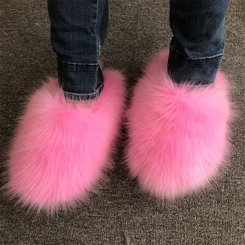 New Coming Women's Faux Fur Fluffy Slippers Autumn Winter Home Floor Shoes Soft EVA Sole Light Weight Female Fashion Slides - view 2