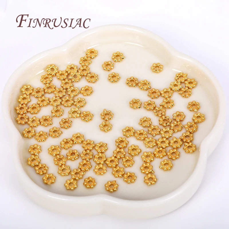 DIY Beading Jewelry Making Supplies 4/5/6MM 18K Gold Plated Flower Caps For Beads Brass Metal Snowflake Beads Spacer