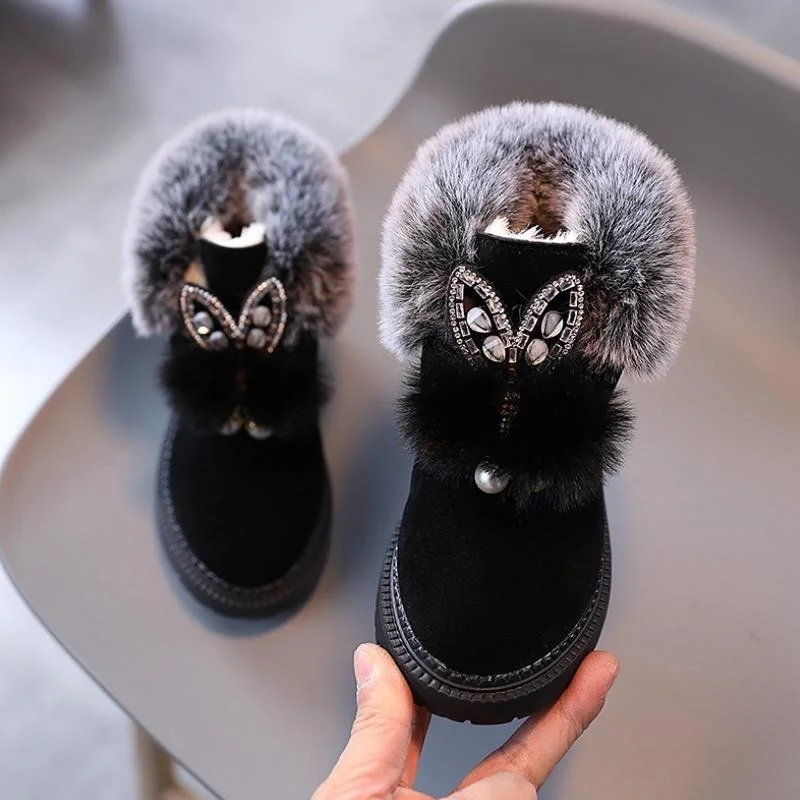 2022 Toddler Girl Boots Kids Winter Shoes for Boys Soft Bottom Student Fur Snow Boots Children Leather Shoes Plush