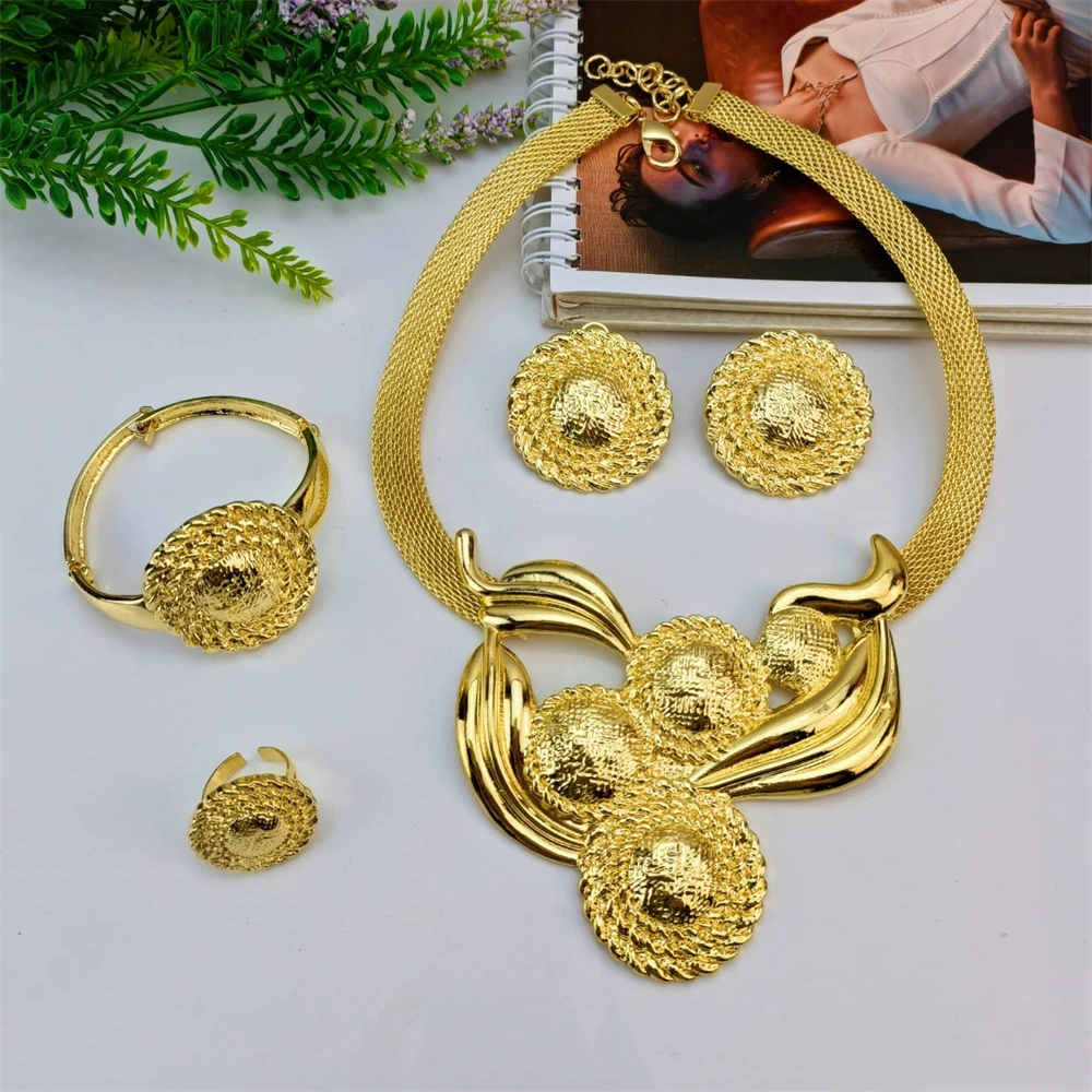 EMMA 2023 Fashion Woman Jewelry Set New Design Gold-color Italian African Necklace Bracelet Ring Earrings Set