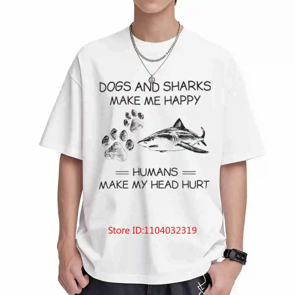 Cats And Sharks Make Me Happy Humans My Head Hurt Short Sleeve Tee 100% Cotton T-Shirt
