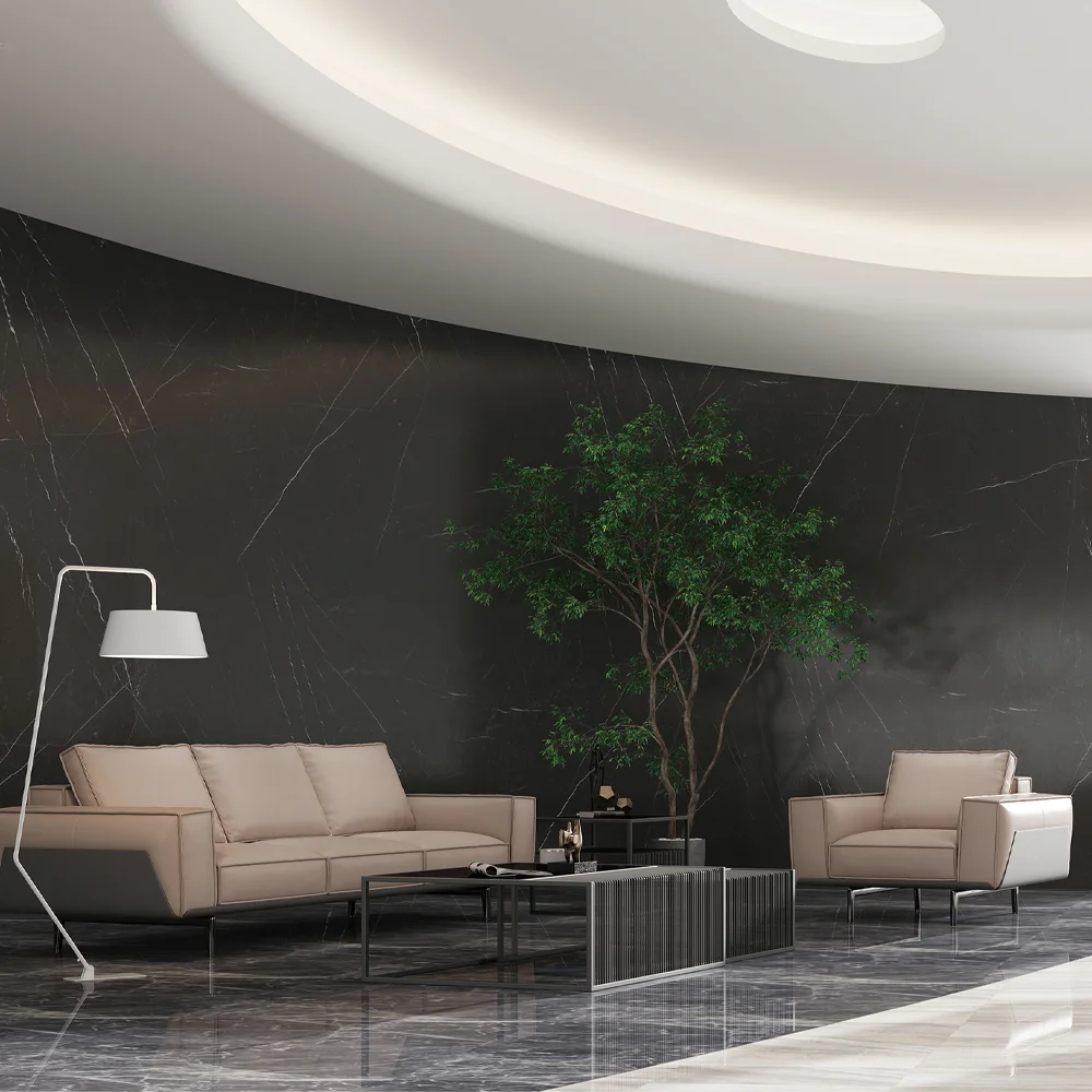 Executive Leather Sofa Set Modern Office Couch Wooden Base Lounge Furniture for Villa Reception