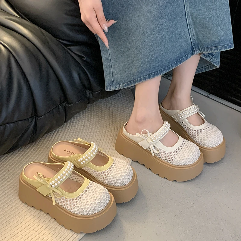 

2025 новые тканые уличные тапочки на толстой подошве для женщин, новые летние повседневные и удобные сандалии на платформе