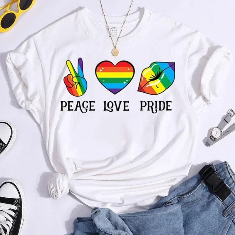 Peace Love Pride Colorful Print Women T Shirt Short Sleeve O Neck Loose Women Tshirt Ladies Tee Shirt Tops Camisetas Mujer