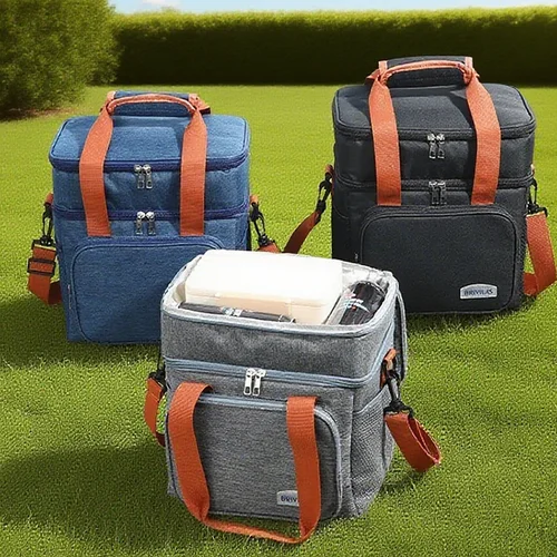 Imagen 1 del producto Bolsas de Picnic de doble capa, bolsa de almuerzo con aislamiento térmico, bolsa de almacenamiento de alimentos y bebidas, refrigerador cruzado, bolsas de almacenamiento de suministros para Picnic, 1 ud.