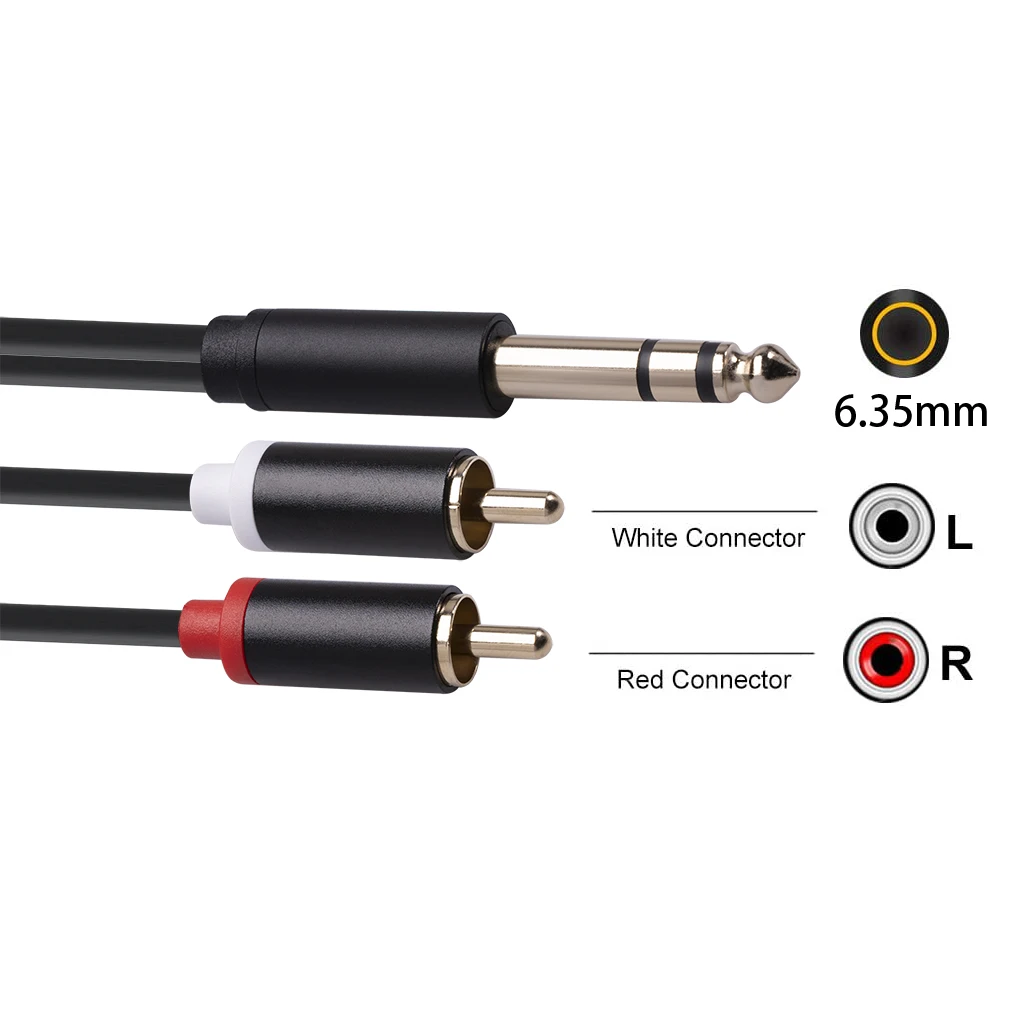 6,35 mm para cabo, cabo 6,35 mm macho para 2 machos adaptador de áudio estéreo cabo divisor Y -3 metros