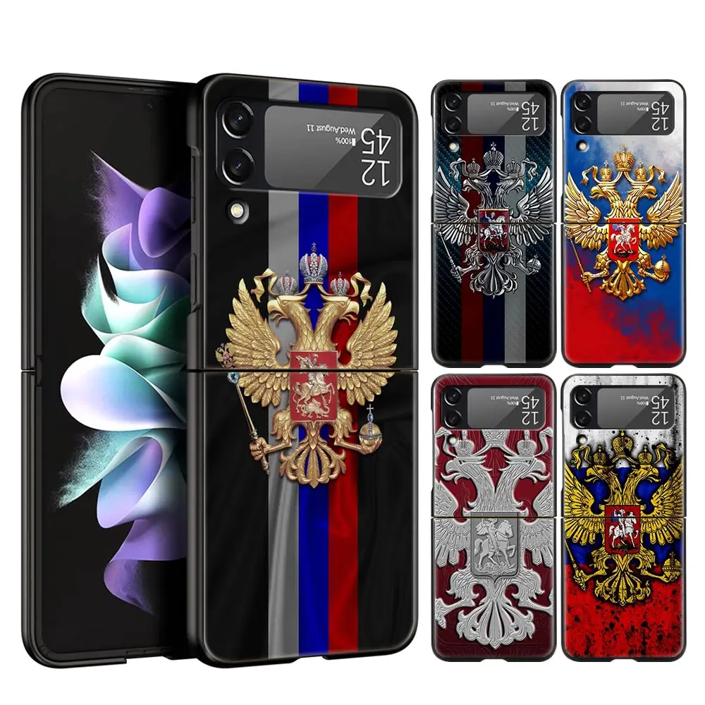 Z Flip 4 Telefoon Case Voor Samsung Galaxy Z Flip 3 5G ZFlip3 Flip3 Zflip Flip4 Black Hard Cover rusland Russische Vlaggen Embleem Shell