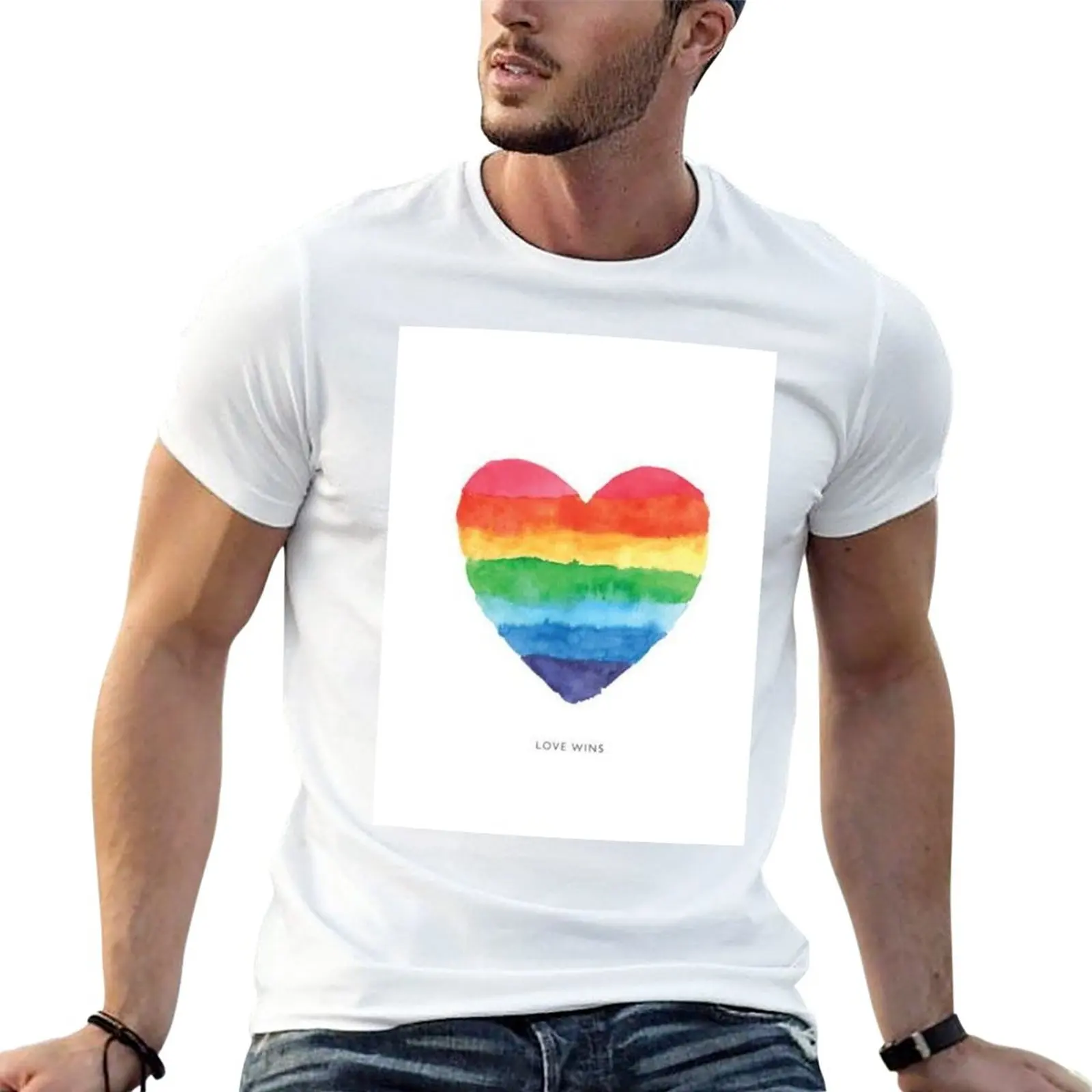 

New Love Wins Watercolor Rainbow Heart T-Shirt Short sleeve tee shirts graphic tees animal print shirt for boys Men's t-shirts