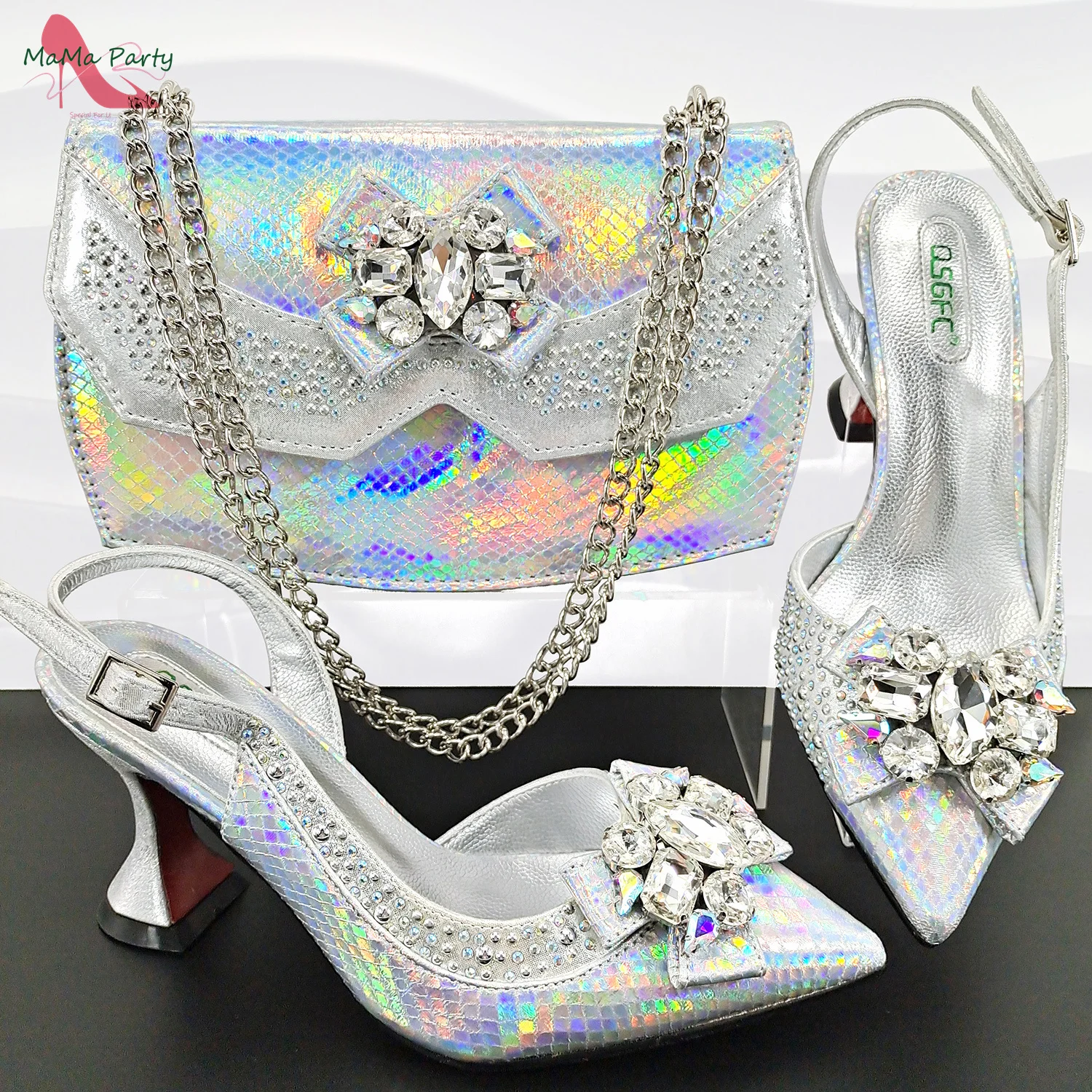 Hot Selling Magazines 2024 Italian Design Italian Shoes and Bag to Match in Sky Blue Color with Shinning Crystal for Party