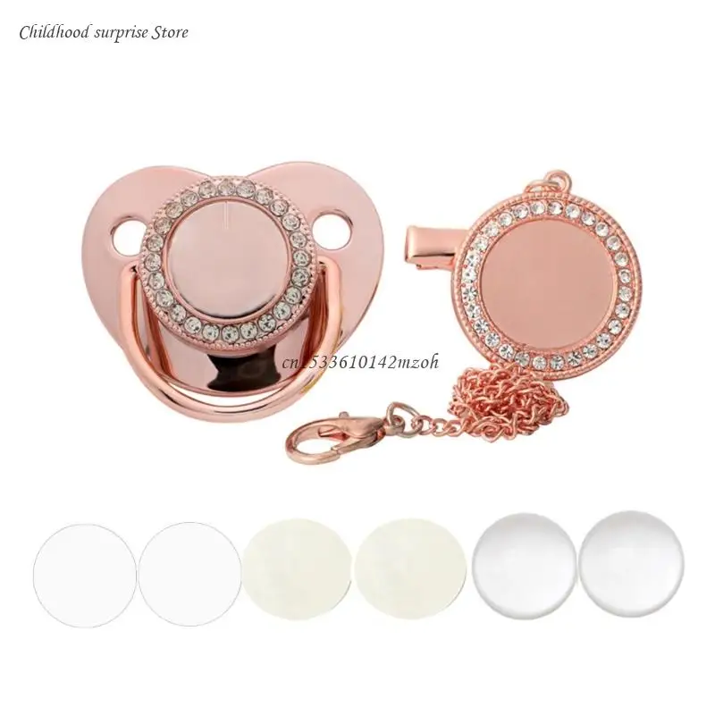 DIY Sublimation Blank Baby Pacifier with Crystal Rhinestones Pacifier Chain Clip Dropship