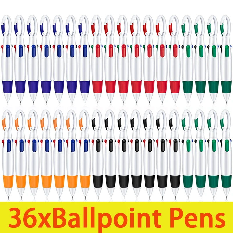 36Pcs Retractable Shuttle Pen With Buckle Clip Mini 4-in-1 Multi-color Ink Ballpoint Pen Nurse Pen 4-color Pen Keychain Pen