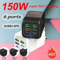 150W Super Quick Charger Ultra High Speed Fast Charging 6 Ports USB C PD Type-C QC 3.0 For iPhone Samsung Wall Charger