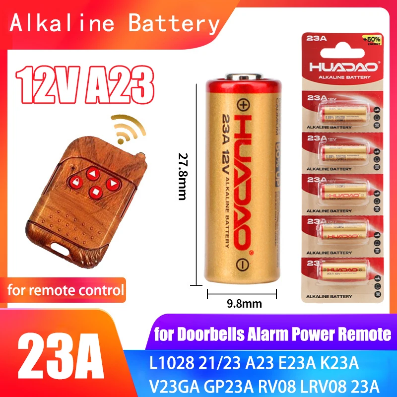 23A 12V аккумулятор для дверного звонка, игрушки с дистанционным управлением, сухая щелочная батарея L1028 21/23 A23 E23A K23A V23GA GP23A RV08 LRV08 23A