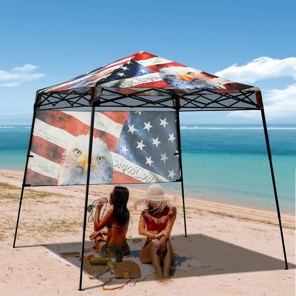 Portable 8x8 Instant Canopy Tent with Sidewall, Compact Slant Leg Shelter for Beach, Sports, Camping, Outdoor Sun Protection