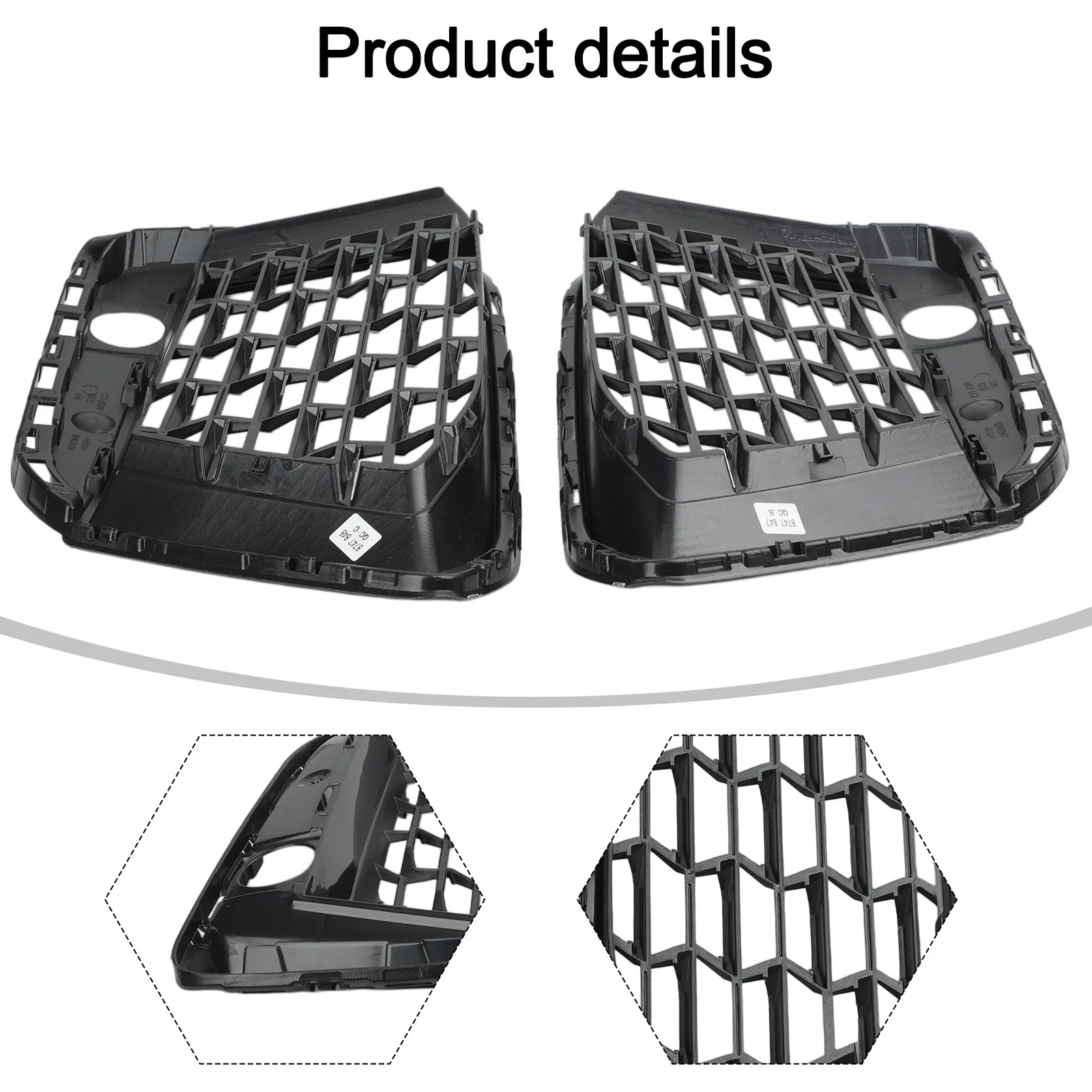 

Bumper Trim Pair Black Front Lower Grille ABS Easy Install Wear Resistant Non-deforming Exterior Bumper Upgrade