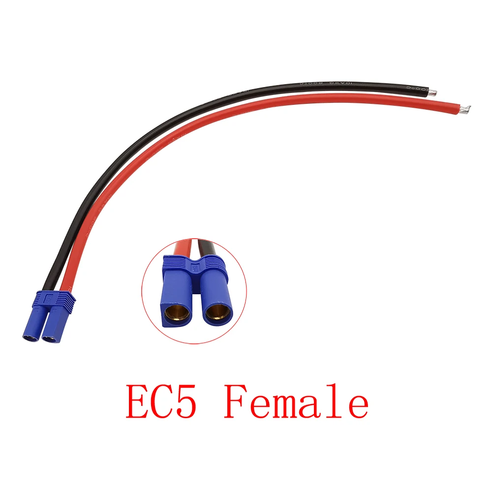 Cable de silicona EC5 de 10AWG, conector macho/hembra para batería RC, juguetes, longitud de 15CM, 30CM, 50CM