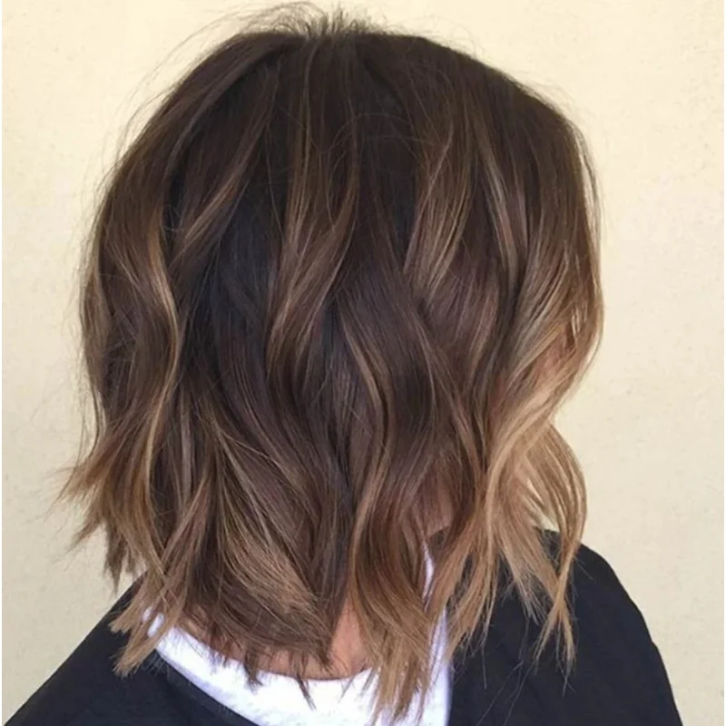 Synthetic Lace Front Wig Wave Short Body Wave Bob Soft Wig Dark Brown Mix Blonde Highlights Wig Layered Body Wave Cosplay Wig