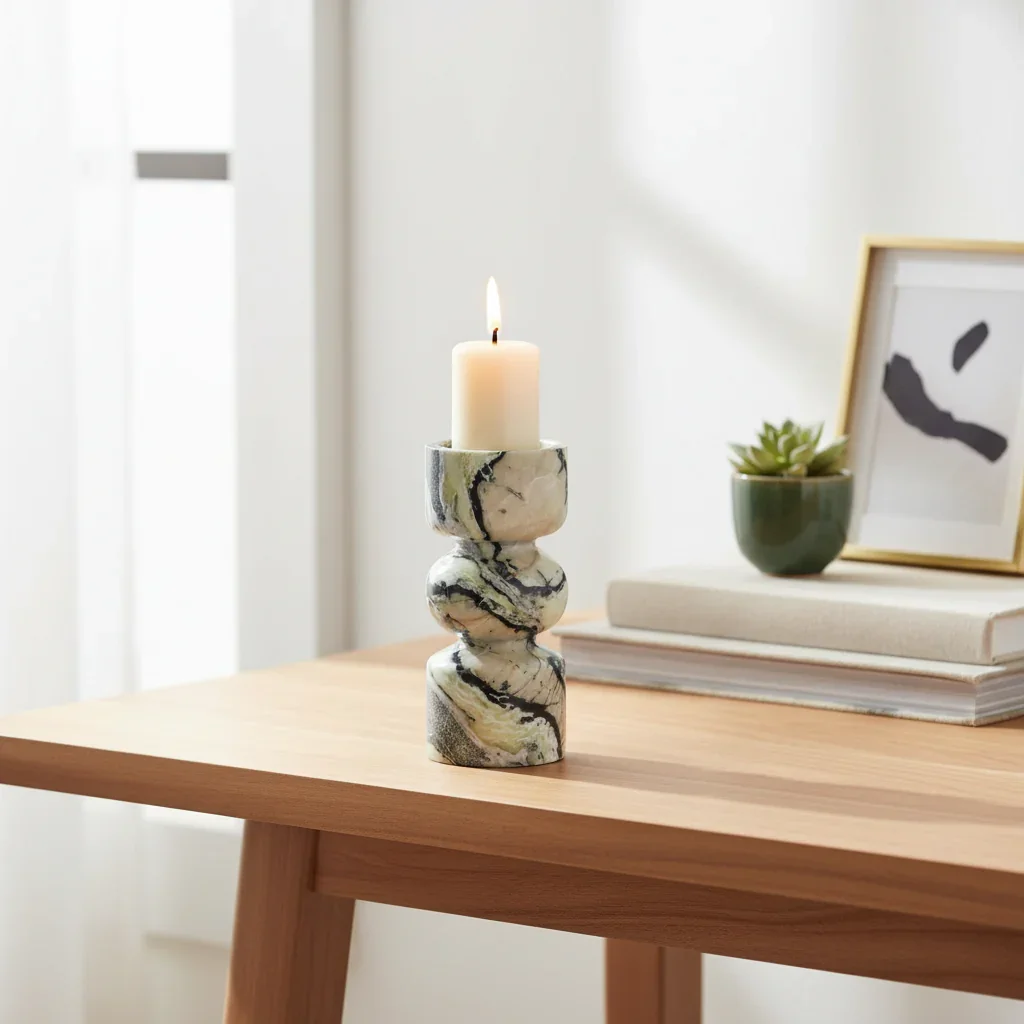 Natural Marble Candle Holders for Pillar Candle Luxury Candlestick for Table Centerpieces Coffee Table Fireplace Mantel