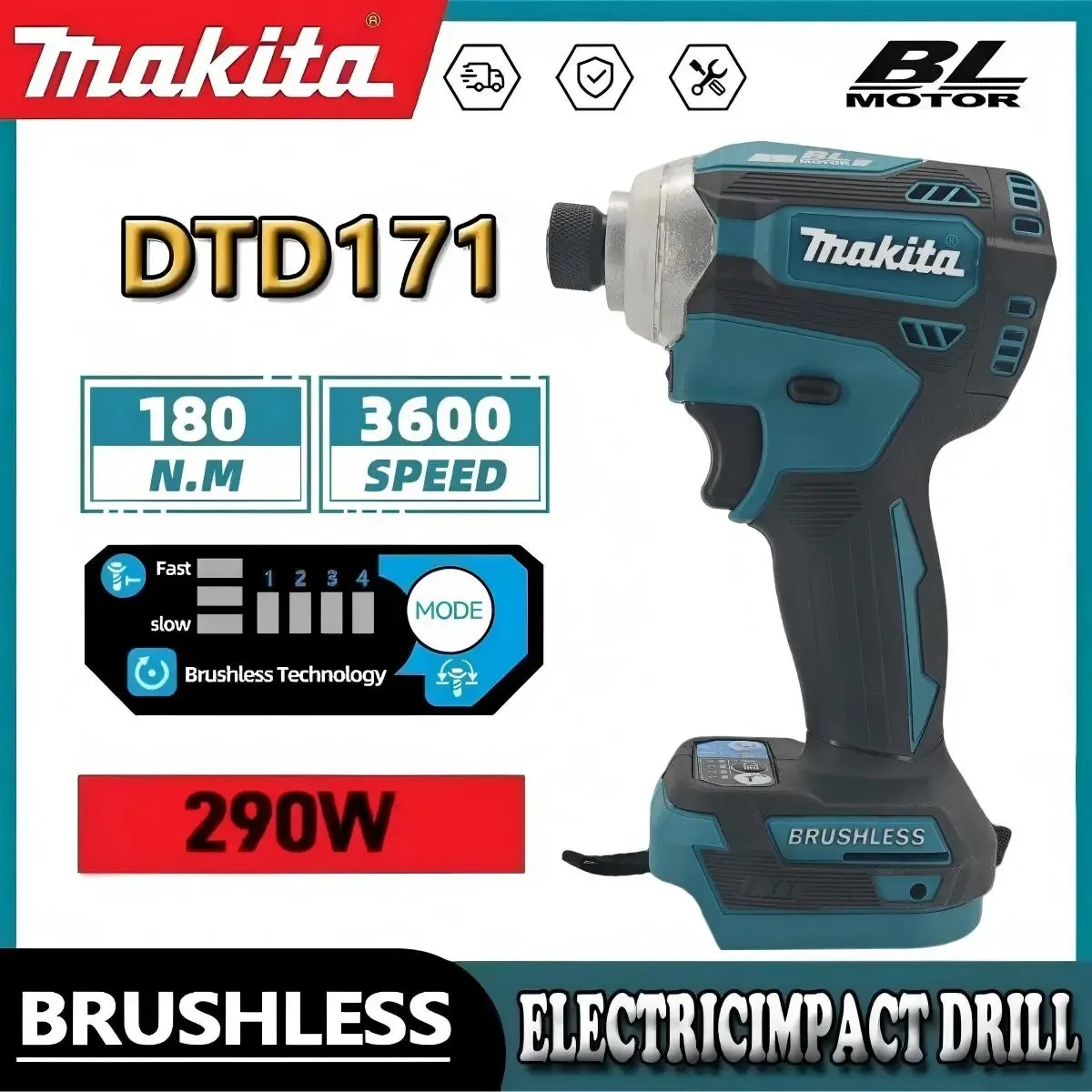 makita-dtd171-brushless-rechargeable-impact-driver-high-torque-screwdriver-power-tool-for-18v-battery-pack-system