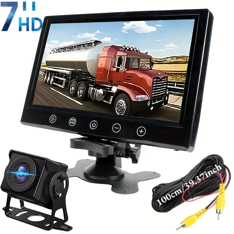 7inch Heavy Duty Touch Button Monitor + Reverse Camera Kit - with 10m Video Cable - Fit for Truck, Pickup, Trailer, Van, Bus, RV