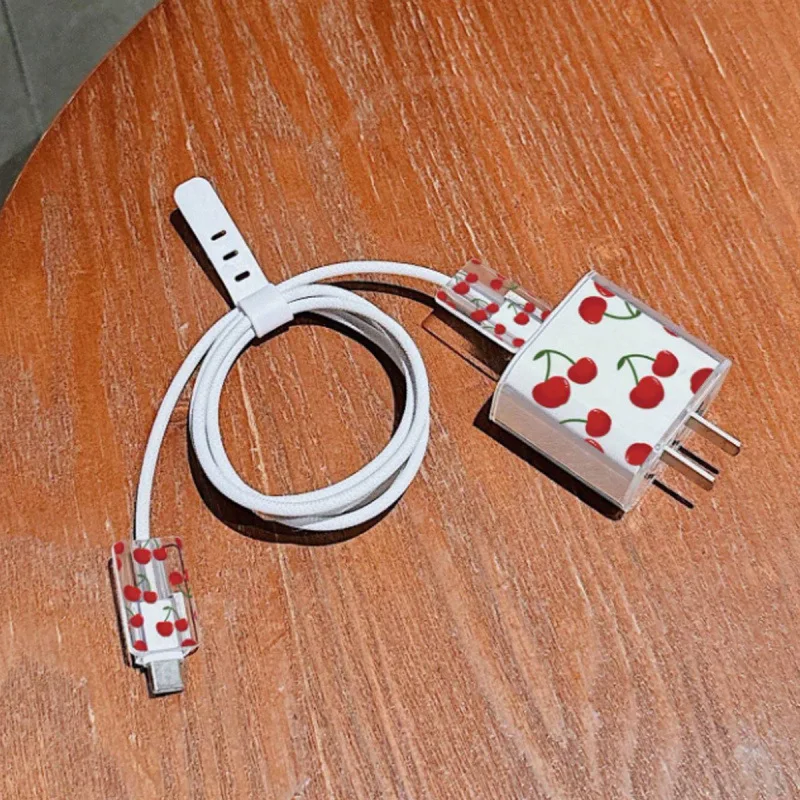 Red Cherry Charger Protection Cover For iPhone 20W 18W USB Cable Winder Protector Shell Case For Apple 16e 13 11 15 12 14Pro