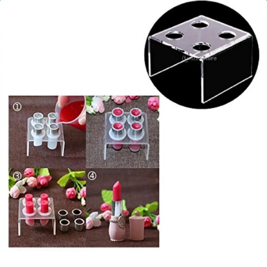 Soporte de molde de lápiz labial de silicona de diseño Simple de 4 agujeros acrílico, soporte de molde de bálsamo labial