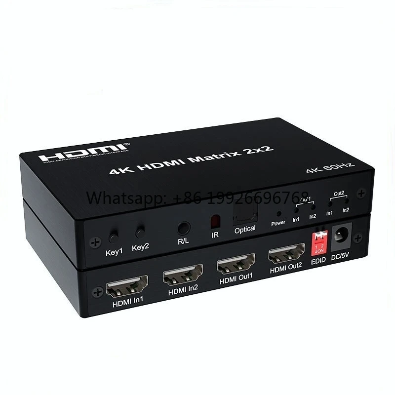 DT-7442W 2 in 2 Out Video Matrix 4K 60Hz HDMI2.0 Matrix Switch 2x2 Support EDID IR