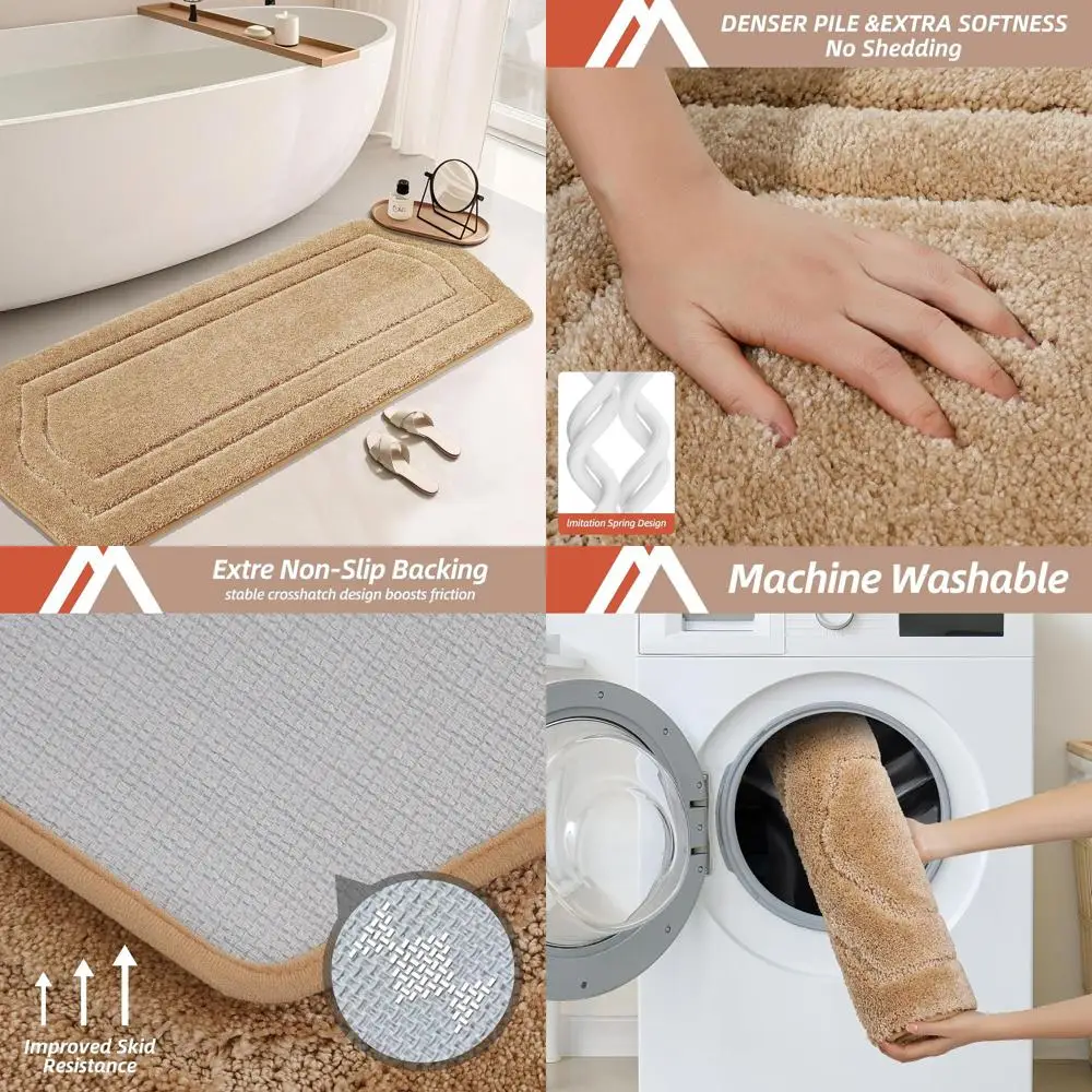 

Large 24x70 Plush Shaggy Bath Runner, Absorbent Non-Slip Mat for Bathroom, Beige