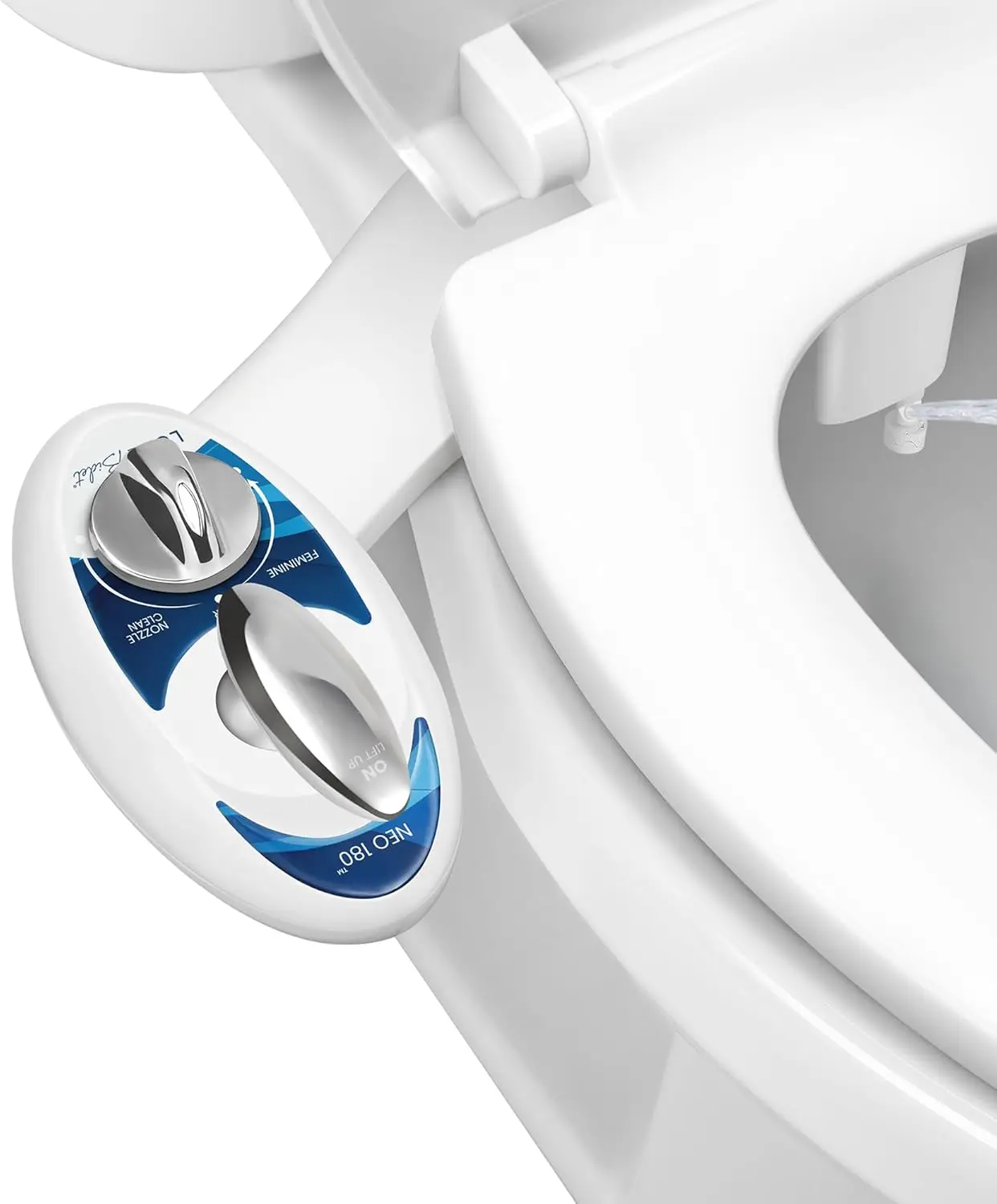 

Dual Nozzle Self-Cleaning Non-Electric Bidet Attachment for Toilet Seat with Adjustable Water Pressure and Lever Control in Blue