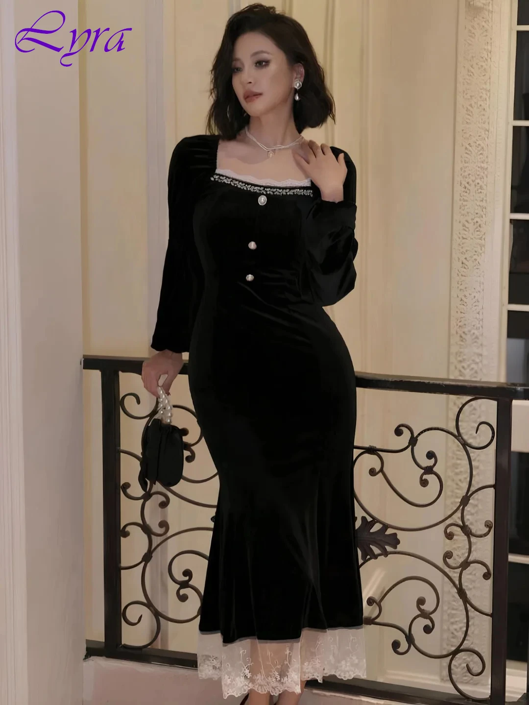 

Customized Mermaid Square Collar Long Sleeves Elegant Evening Dress High Quality Bespoke Occasion Gowns Delicate Party Dress