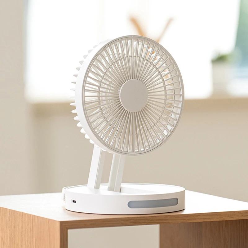 2024 Portable Foldable USB Desk Fan with 3600mAh Rechargeable Battery Night Light Mute Table Fan for Home Office Outdoor Camping