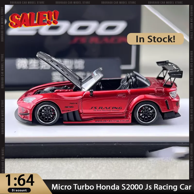 

New In Stock Micro Turbo Mt 1:64 Honda S2000 Js Racing Car Alloy Open Cover Miniature Diecast Honda Ornament Custom Toy Kid Gift