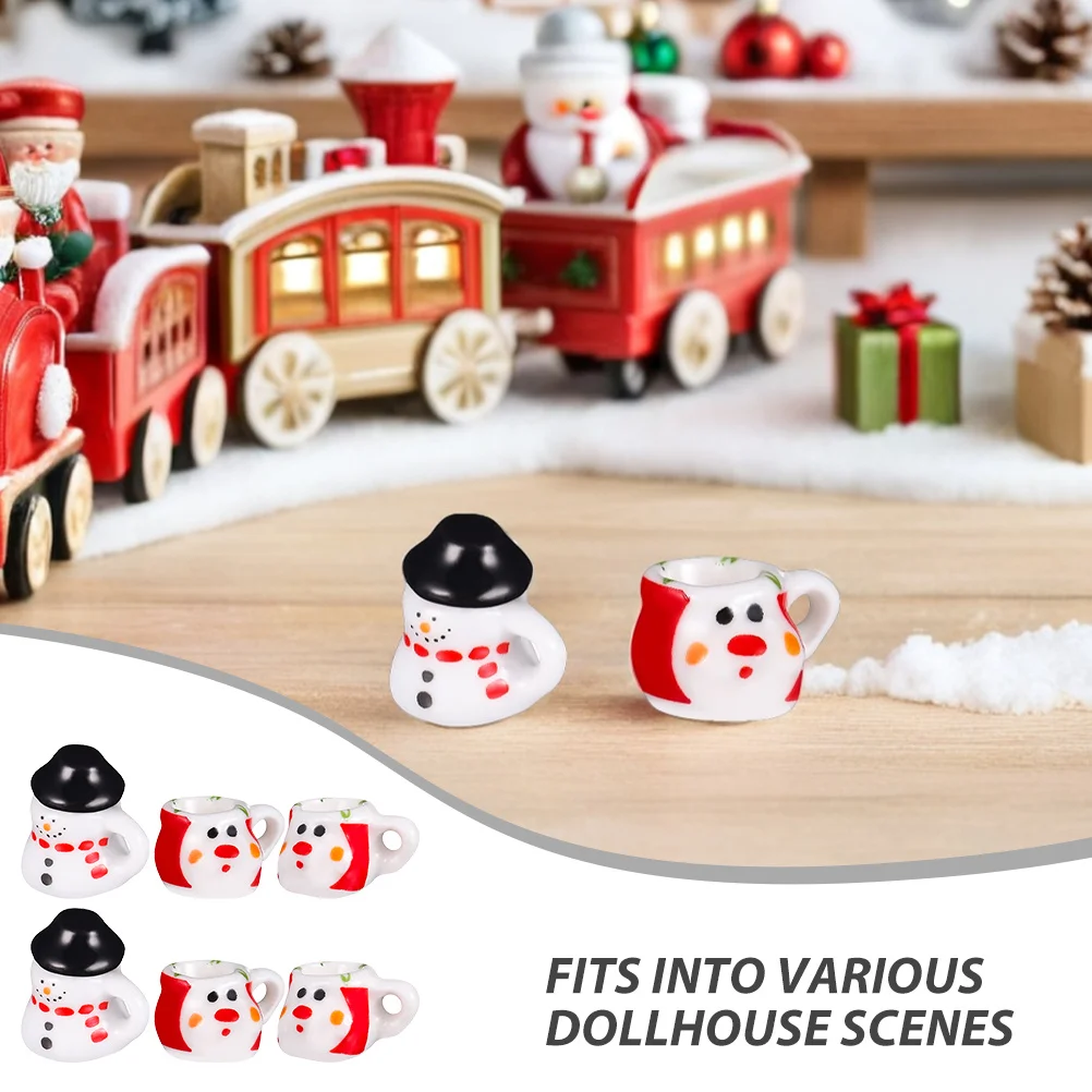 2 conjuntos de chá de boneco de neve de cerâmica em miniatura conjunto realista pequenos bules de porcelana casa de bonecas cozinha fingir jogar acessórios