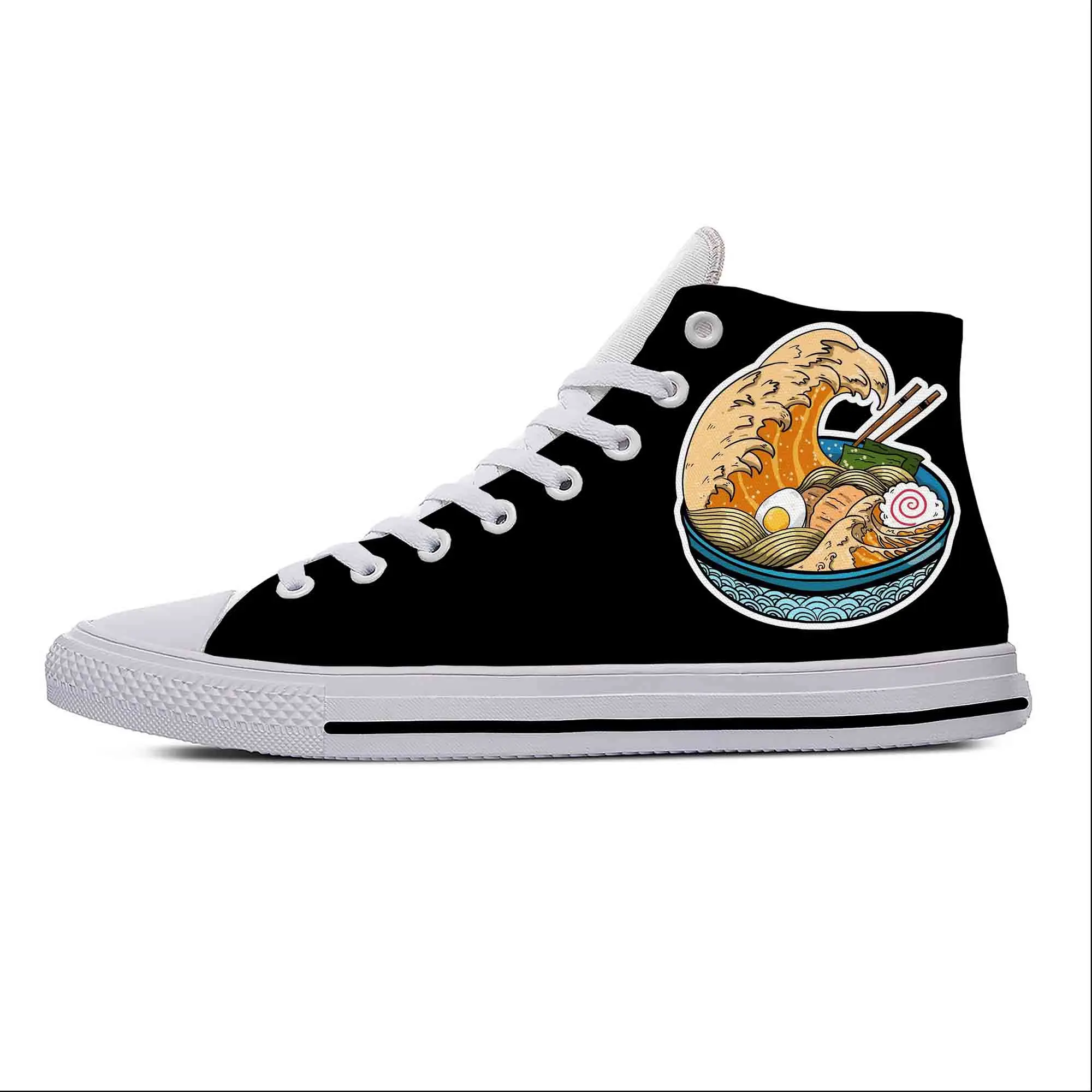 Japanese Anime Cartoon Great Ramen Wave Kanagawa Casual Cloth Shoes High Top Lightweight Breathable 3D Print Men Women Sneakers