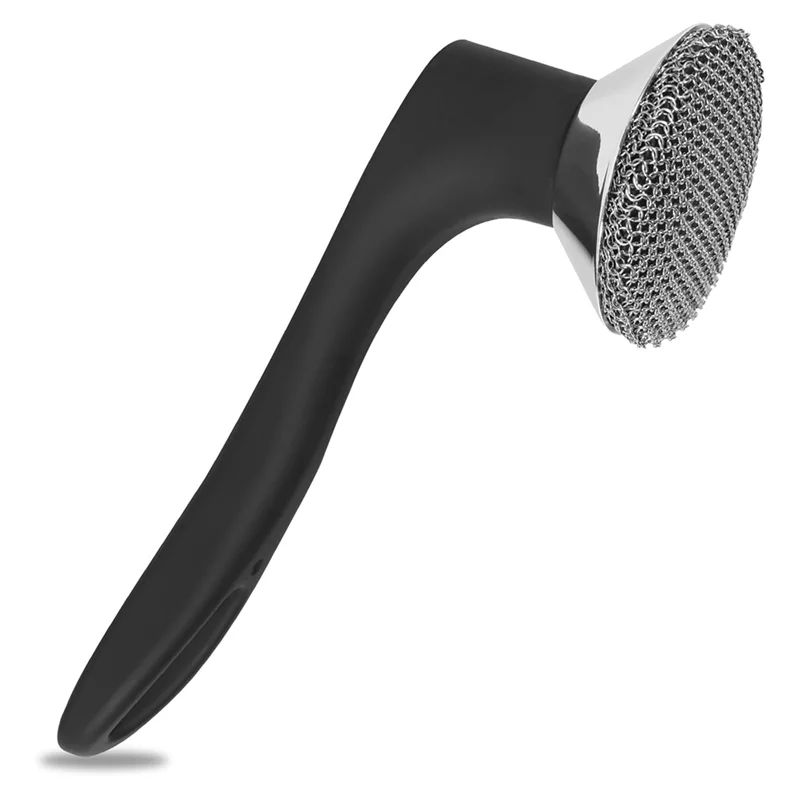 

A96K-Chainmail Scrubber With Silicone Handle Cast Iron Cleaner For Cast Iron Skillet Grill Pan Dishes Wok Oven