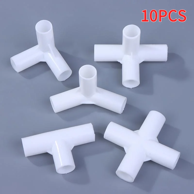 10PCS Tee Four Way Straight Elbow Wardrobe Hook Joint 12mm Plastic White Pipe Connector DIY Shelf Tent Fixed Joint Fitting