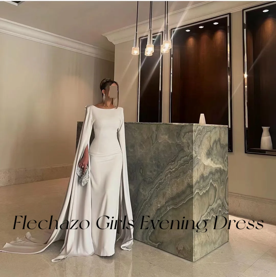 Flechazo Saudi Evening Dresses Boat Neck Long Sleeves Floor-Length Elgeant Formal Occasion Dress For Women 2024 robes de soirée