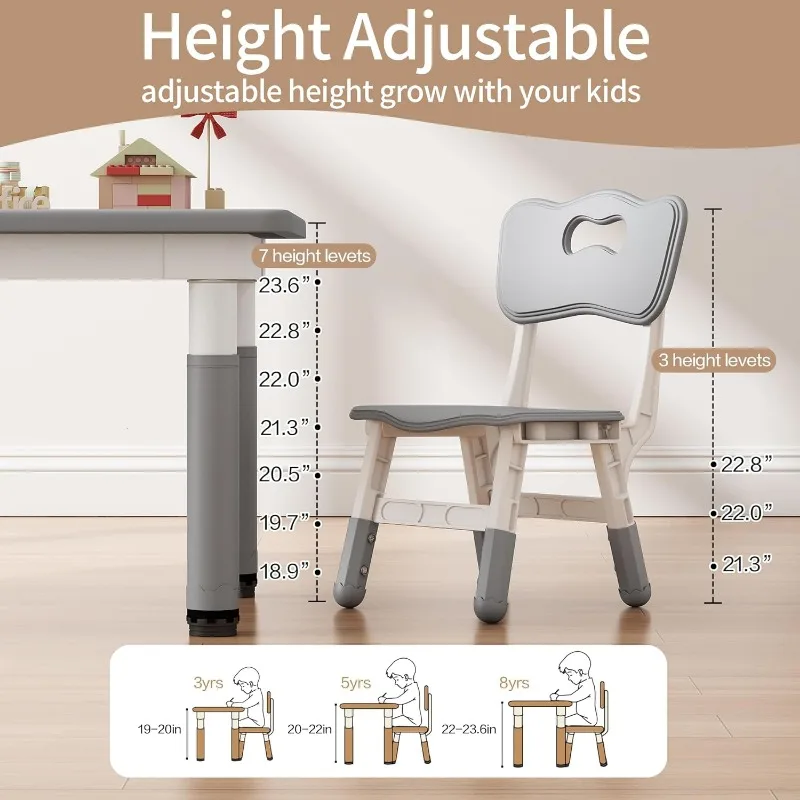 Kids Table and Chiar Set, Height Adjustable Toddler Table and Chair Set for Ages 2-10,Grey-01