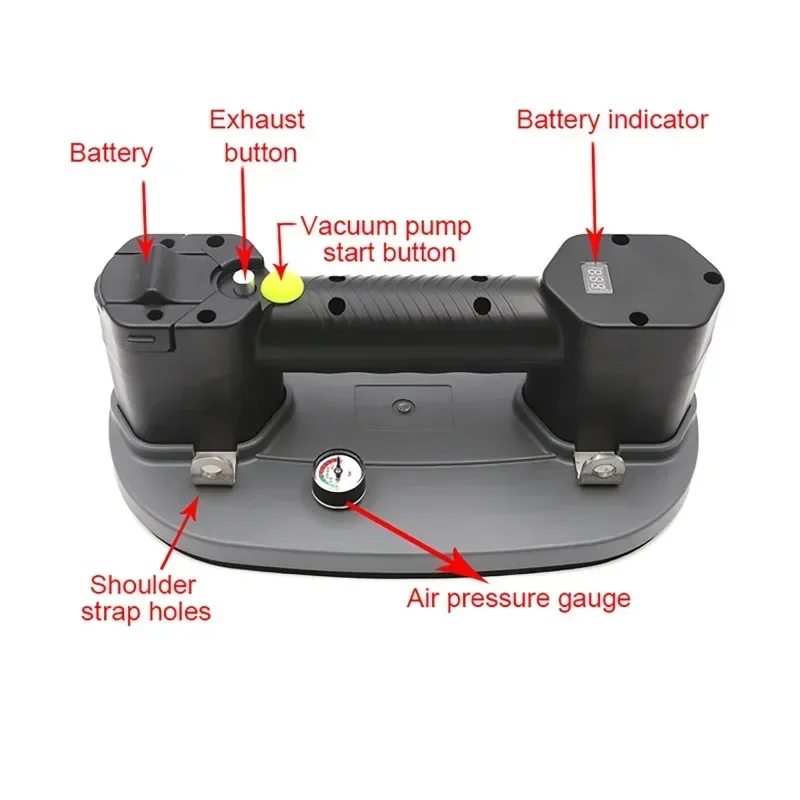 Ventosa elétrica a vácuo, 2600mah, para telha, vidro, granito, metal, madeira, 180kg, capacidade de rolamento, levantador resistente, ventosas