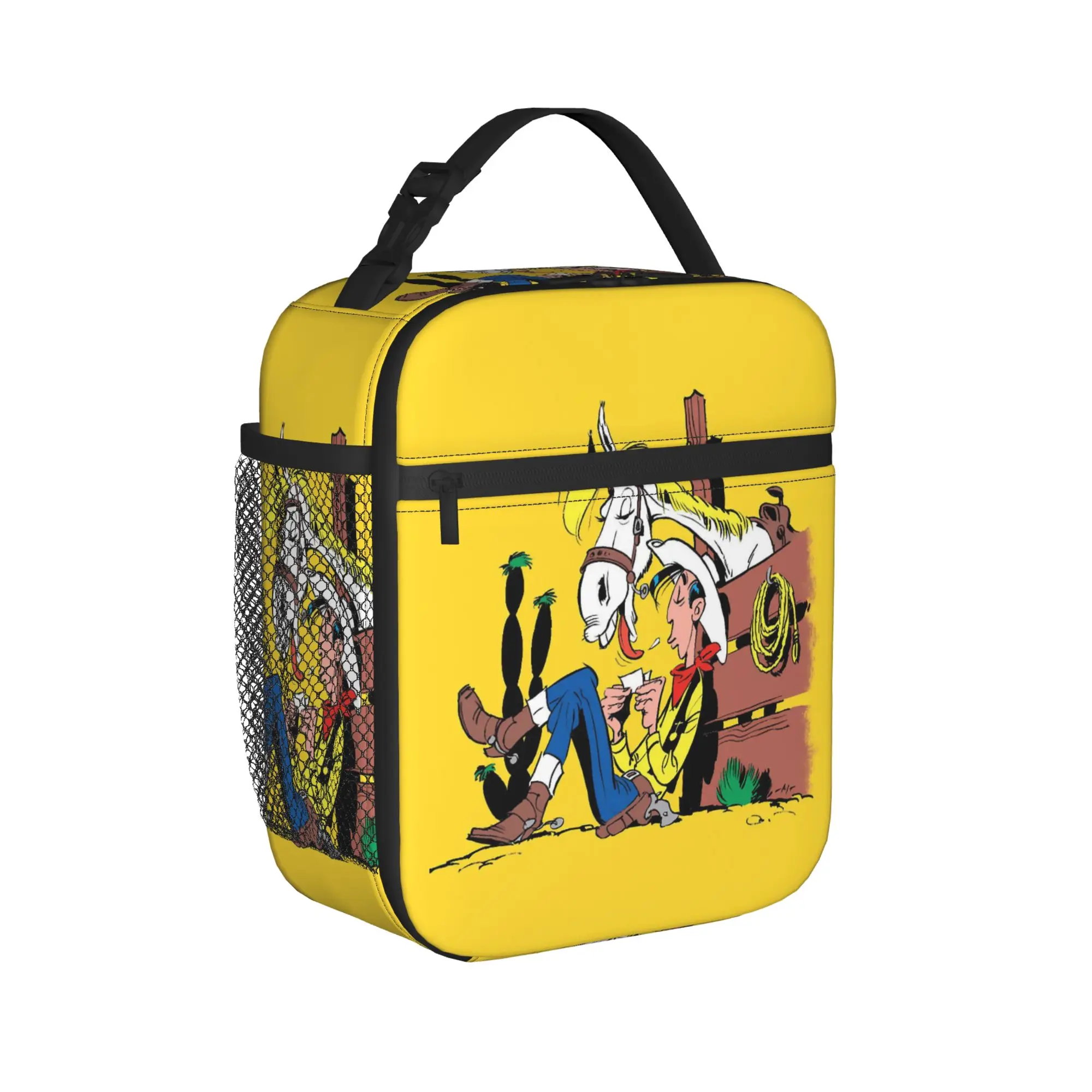 Lucky Luke Cartoon Comics Lunch Bag  Portable Zipper Lunch Box Child School Cooler Bag Kawaii Waterproof Thermal Tote Handbags
