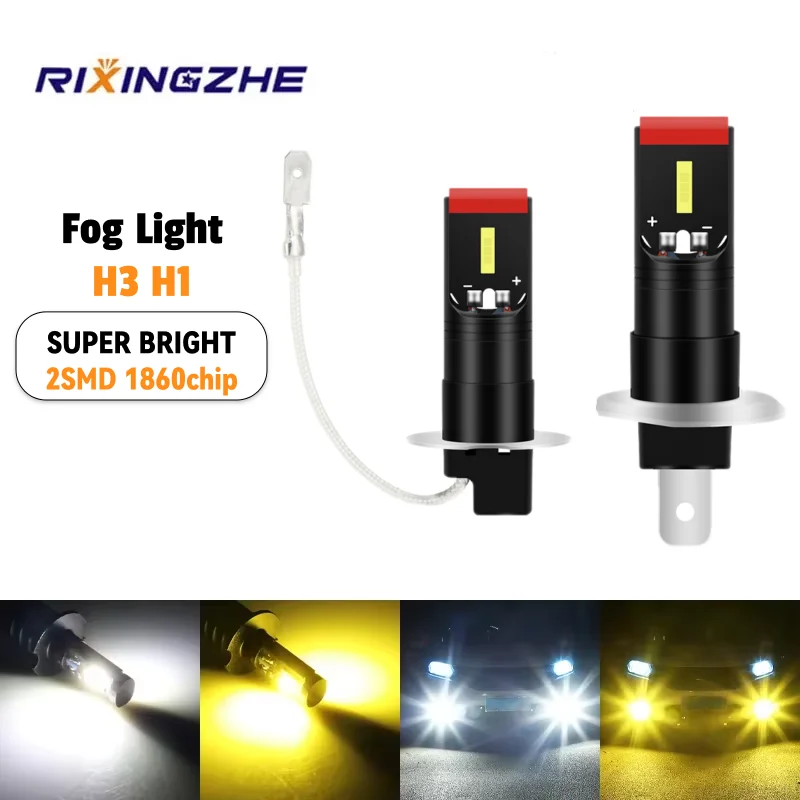 2pcs H3 Led H1 LED Bulbs Base Socket Fog Lights Super Bright For Day Driving Running Light High Low Beam Long Distance Headlight