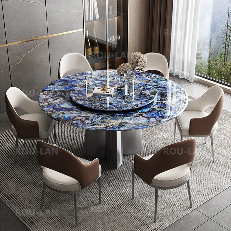 

Super Crystal Stone Dining Table Light Luxury High-End Villa Marble Round Table Rock Slab Home Dining Table With Turntable