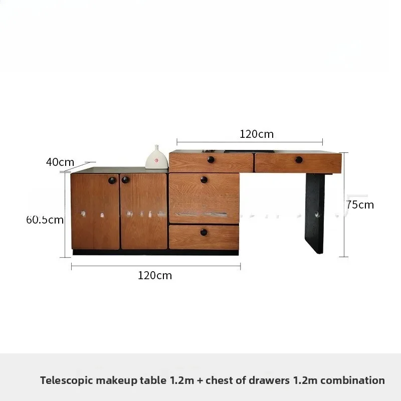 خزانة صدر من الخشب الصلب، نهاية زاوية متكاملة للسرير، خزانة تخزين طاولة مكياج سوداء متوسطة الحجم #6
